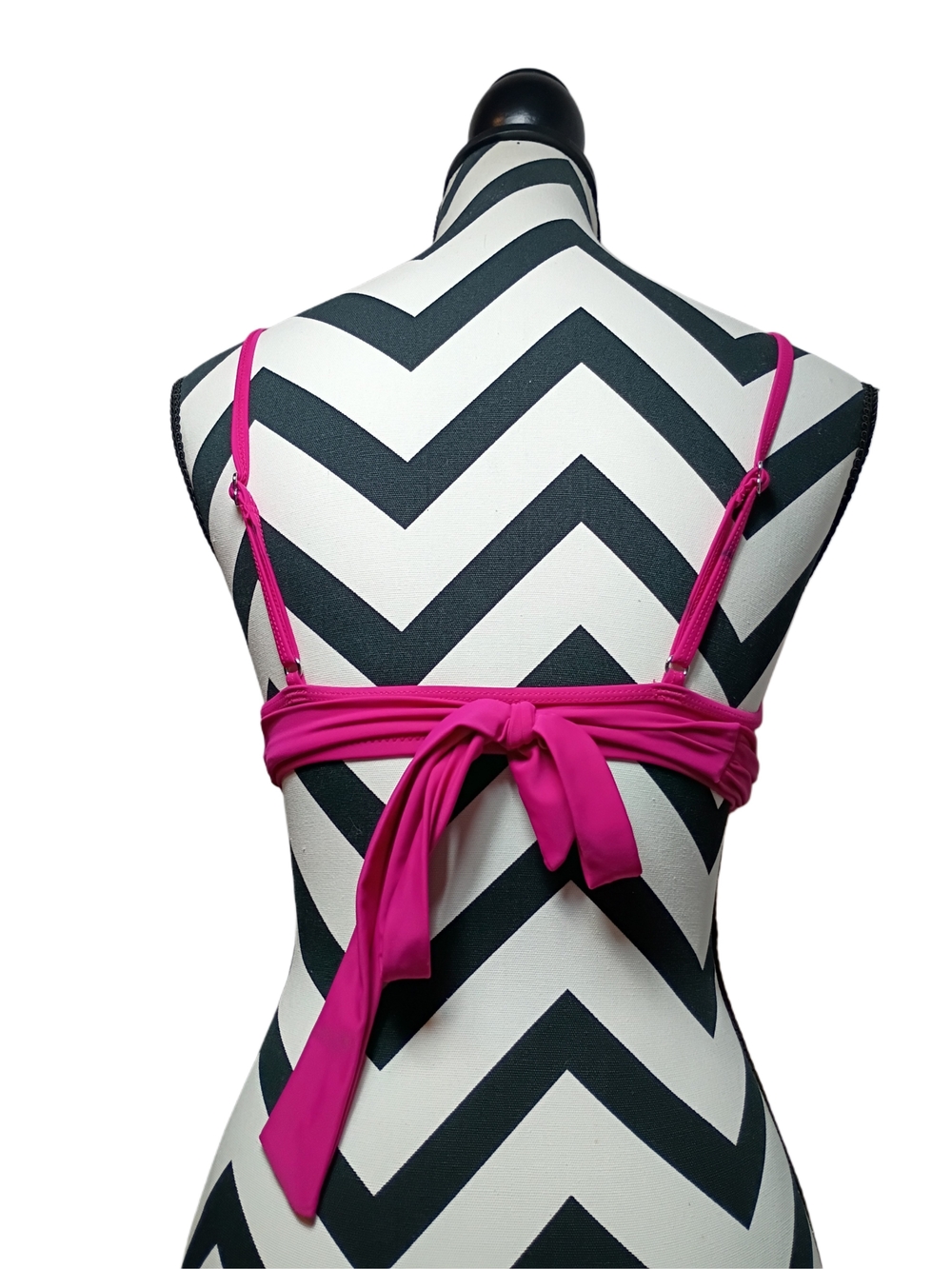 Criss Cross Tie Back Hot Pink Bikini Top - Picture 3 of 6